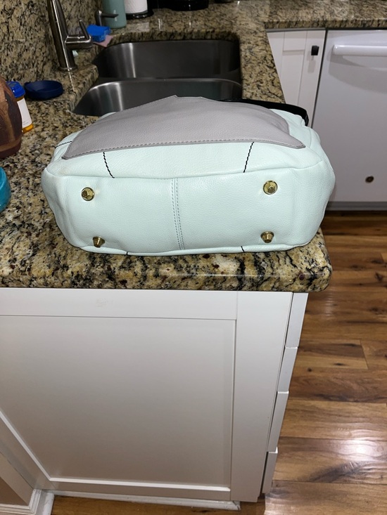 EUC OrYany Adele sea foam green and gray pebbled leather hobo handbag - Picture 3 of 5